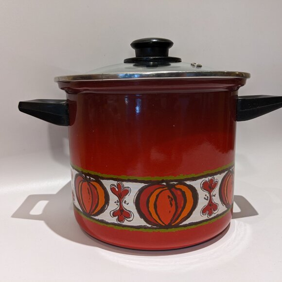 Vintage Red Enamel Soup Stock Pot Onion Pattern – European (Silit?) MCM 60s/70s - Picture 4 of 12